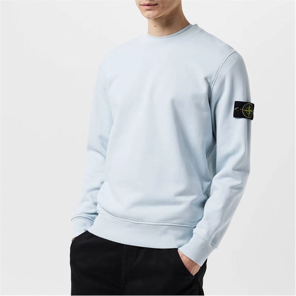 Stone Island Men'S Logo Lightweight Cotton Fleece Jumper - Blue